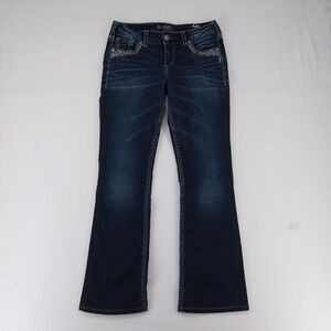 Silver Jeans Suki Mid Boot Jeans Womens 29x33 Dark Wash Bootcut Embellished